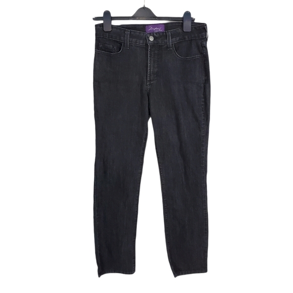 NYDJ Black Denim Crystal Embellished Straight Leg Jeans - Picture 1 of 9